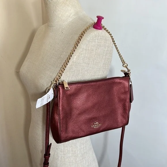 Coach CARRIE CROSSBODY IN METALLIC LEATHER - Picture 8 of 14